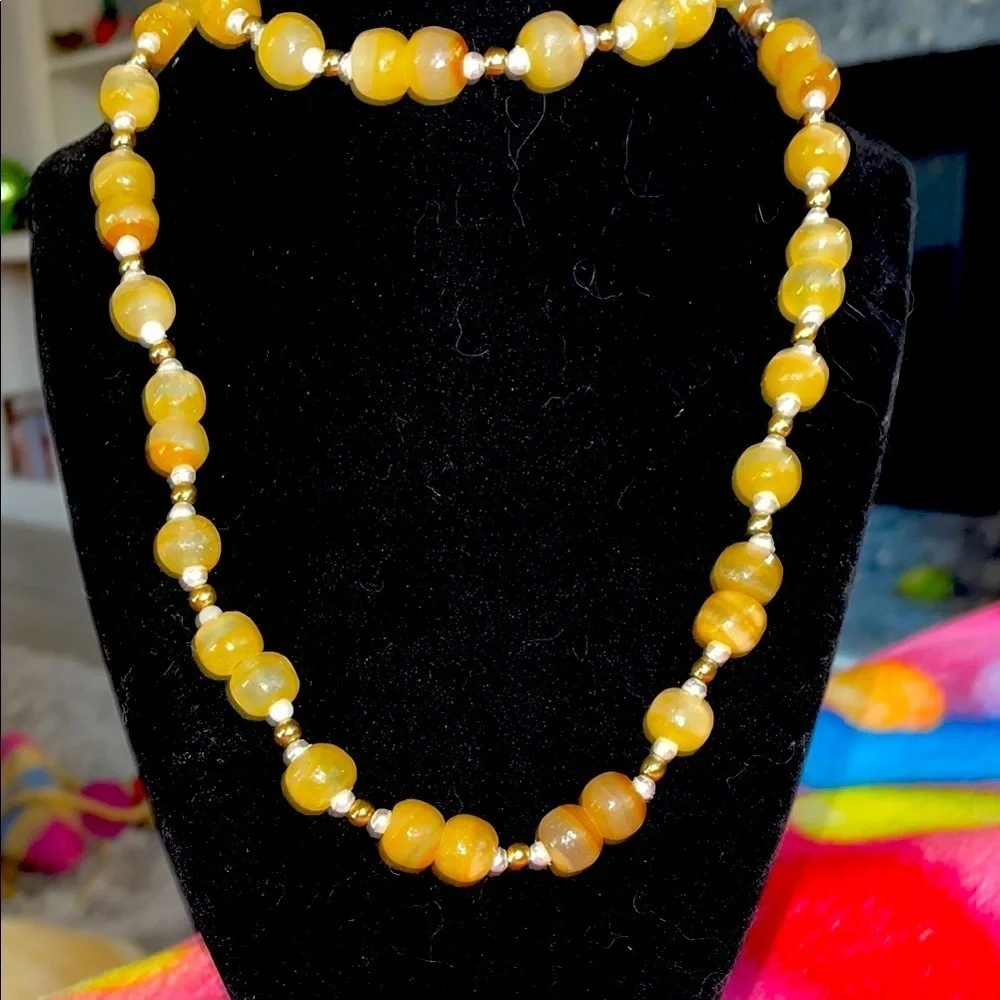 Vintage glass Yellow Beaded Necklace